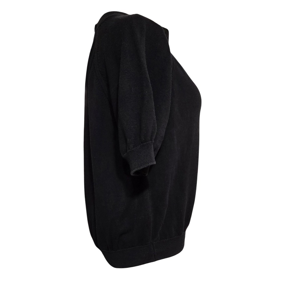Lord & Taylor Womens Black Cotton Short Sleeve Mock Neck Back Zip Sweater Large